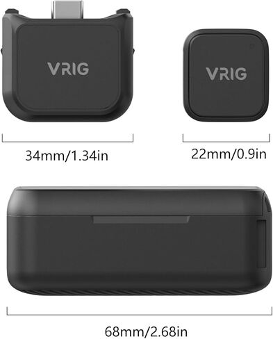 VRIG MC-02 Wireless Microphone Kit (2 TX + 1 RX + Charging Case) for DJI Osmo Pocket 3, Mini Wireless Lavalier Microphone, Magnetic Attachment, Noise Cancellation, 30Hrs Use, Vlog, Live Streaming in Saudi Arabia