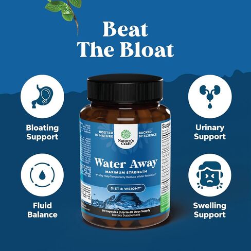 Natural Diuretic Water Away Pills Vitamin B6 Potassium & Dandelion Root Extract Water Retention Anti-Bloating and Swelling Capsules Weight Loss for Women & Men with Antioxidant Green Tea - 60 Count in Saudi Arabia