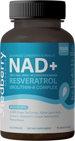 NAD Supplement with Direct NAD+ 300mg (NAD Plus) | Advanced Longevity Complex with Urolithin A & Resveratrol | NMN Alternative | 60 Capsules | Non-GMO, Gluten Free | Made in USA in Saudi Arabia