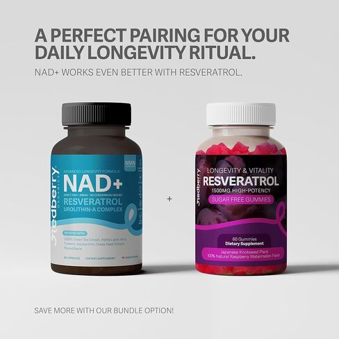 NAD Supplement with Direct NAD+ 300mg (NAD Plus) | Advanced Longevity Complex with Urolithin A & Resveratrol | NMN Alternative | 60 Capsules | Non-GMO, Gluten Free | Made in USA in Saudi Arabia