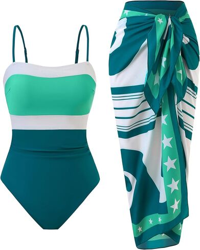 Women’s One Piece Swimsuit with Cover Up Set Skirt Retro 2 Piece Bathing Suit Swimwear in Saudi Arabia