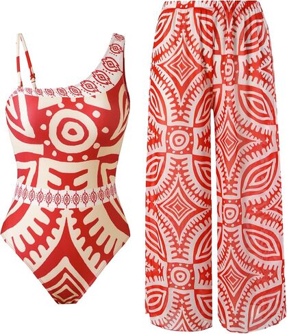 Women’s One Piece Swimsuit with Cover Up Set, One Shoulder Two Piece Bathing Suits with Wrap Skirt in Saudi Arabia