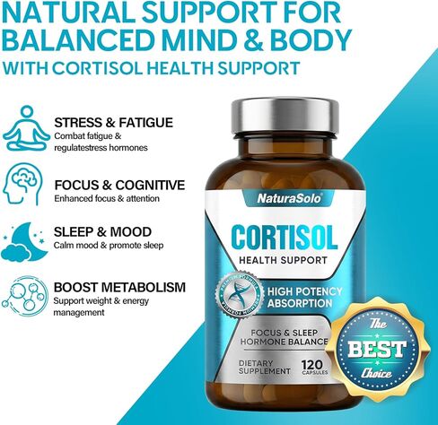 مكملات الكورتيزول للنساء والرجال، مخفض الكورتيزول الطبيعي تمامًا للنساء والرجال - تركيبة أشواغاندا وروديولا الوردية وإل-ثيانين لإدارة التوتر وتوازن الهرمونات وتحسين النوم in Kuwait