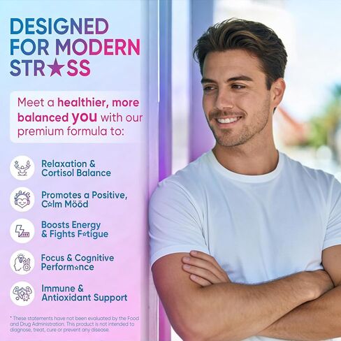 علكات الكورتيزول للنساء والرجال، مكمل مخفض للكورتيزول 19 في 1 مع فيتامينات ب، جليسينات المغنيسيوم، الأشواغاندا، الزعفران، عرف الأسد، ريشي للاسترخاء، التركيز ودعم التوازن، 60 قطعة in Kuwait