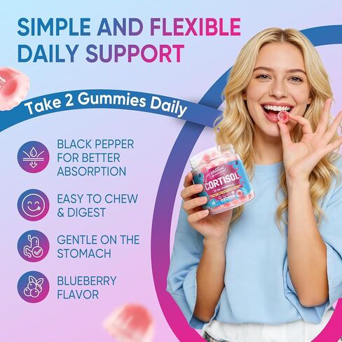 علكات الكورتيزول للنساء والرجال، مكمل مخفض للكورتيزول 19 في 1 مع فيتامينات ب، جليسينات المغنيسيوم، الأشواغاندا، الزعفران، عرف الأسد، ريشي للاسترخاء، التركيز ودعم التوازن، 60 قطعة in Kuwait