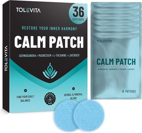 رقعات الهدوء 36 قطعة (أزرق) - الاسترخاء وتخفيف التوتر مع غابا، أشواغاندا، إل-ثيانين، زهرة العاطفة، المغنيسيوم - المزاج العشبي ودعم الهدوء in Kuwait