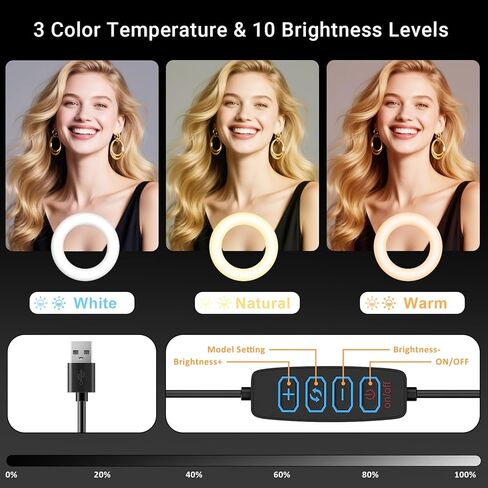 مصباح حلقة الكمبيوتر المحمول لمؤتمرات الفيديو ، 6 '' 'LED Desk Soft Halo Lighting مع حامل الهاتف لمكالمات التكبير ، والبث المباشر ، وكاميرا ويب شاشة الكمبيوتر ، وضوء الدائرة المحمولة مع حامل قابل للتعديل in Kuwait