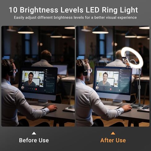 مصباح حلقة الكمبيوتر المحمول لمؤتمرات الفيديو ، 6 '' 'LED Desk Soft Halo Lighting مع حامل الهاتف لمكالمات التكبير ، والبث المباشر ، وكاميرا ويب شاشة الكمبيوتر ، وضوء الدائرة المحمولة مع حامل قابل للتعديل in Kuwait