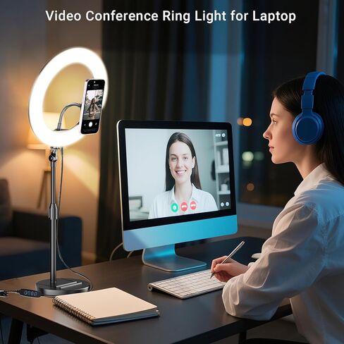 مصباح حلقة الكمبيوتر المحمول لمؤتمرات الفيديو ، 6 '' 'LED Desk Soft Halo Lighting مع حامل الهاتف لمكالمات التكبير ، والبث المباشر ، وكاميرا ويب شاشة الكمبيوتر ، وضوء الدائرة المحمولة مع حامل قابل للتعديل in Kuwait