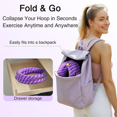 Weighted Soft Spring Hula Hoop for Adults, 3.3 lbs Foldable for Home and Travel, Portable Slimming Fitness Hoop for Weight Loss, Waist-Friendly Design, Upgraded Closed Silent Version in Saudi Arabia
