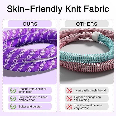 Weighted Soft Spring Hula Hoop for Adults, 3.3 lbs Foldable for Home and Travel, Portable Slimming Fitness Hoop for Weight Loss, Waist-Friendly Design, Upgraded Closed Silent Version in Saudi Arabia