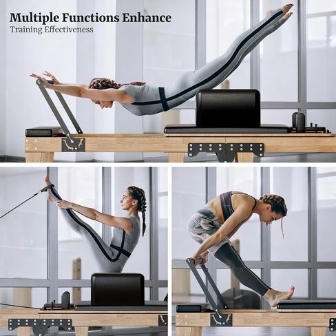 Pilates Reformer 92" Wooden Foldable Reformer Pilates Machine with Springs Pilates Equipment with Jump Board Box 6 Springs for Home Workouts Gym for All Level Users Up to 500 LBS in Kuwait