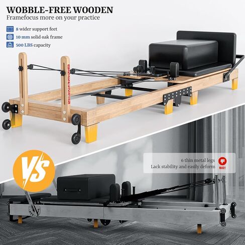 Pilates Reformer 92" Wooden Foldable Reformer Pilates Machine with Springs Pilates Equipment with Jump Board Box 6 Springs for Home Workouts Gym for All Level Users Up to 500 LBS in Kuwait
