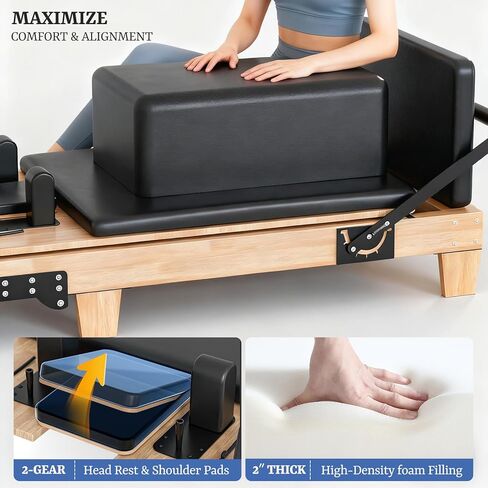 Pilates Reformer 92" Wooden Foldable Reformer Pilates Machine with Springs Pilates Equipment with Jump Board Box 6 Springs for Home Workouts Gym for All Level Users Up to 500 LBS in Kuwait