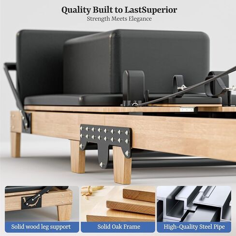 Pilates Reformer 92" Wooden Foldable Reformer Pilates Machine with Springs Pilates Equipment with Jump Board Box 6 Springs for Home Workouts Gym for All Level Users Up to 500 LBS in Kuwait