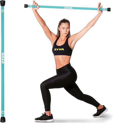 ZIVA Chic Weighted Workout Body Bar - Strength Training, Balance, Flexibility, and Overall Fitness - Flexible Solid Steel Core with Wear- and Rust-Resistant Textured Paint Coating, Capped Rubber Ends - 48"L x 1.25"D (Size Avail: 4 to15lb) in Kuwait