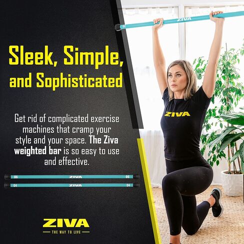 ZIVA Chic Weighted Workout Body Bar - Strength Training, Balance, Flexibility, and Overall Fitness - Flexible Solid Steel Core with Wear- and Rust-Resistant Textured Paint Coating, Capped Rubber Ends - 48"L x 1.25"D (Size Avail: 4 to15lb) in Kuwait