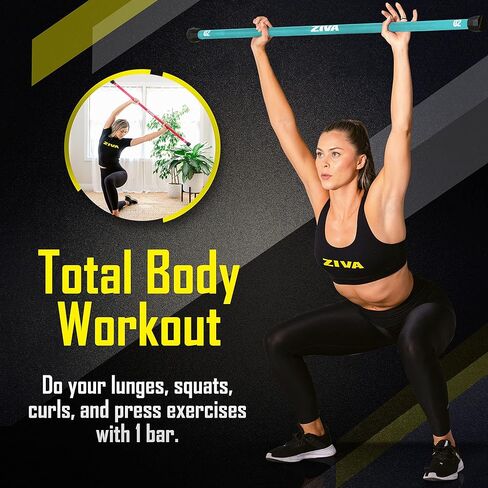 ZIVA Chic Weighted Workout Body Bar - Strength Training, Balance, Flexibility, and Overall Fitness - Flexible Solid Steel Core with Wear- and Rust-Resistant Textured Paint Coating, Capped Rubber Ends - 48"L x 1.25"D (Size Avail: 4 to15lb) in Kuwait