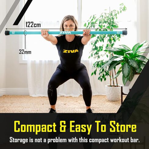 ZIVA Chic Weighted Workout Body Bar - Strength Training, Balance, Flexibility, and Overall Fitness - Flexible Solid Steel Core with Wear- and Rust-Resistant Textured Paint Coating, Capped Rubber Ends - 48"L x 1.25"D (Size Avail: 4 to15lb) in Kuwait