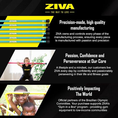 ZIVA Chic Weighted Workout Body Bar - Strength Training, Balance, Flexibility, and Overall Fitness - Flexible Solid Steel Core with Wear- and Rust-Resistant Textured Paint Coating, Capped Rubber Ends - 48"L x 1.25"D (Size Avail: 4 to15lb) in Kuwait