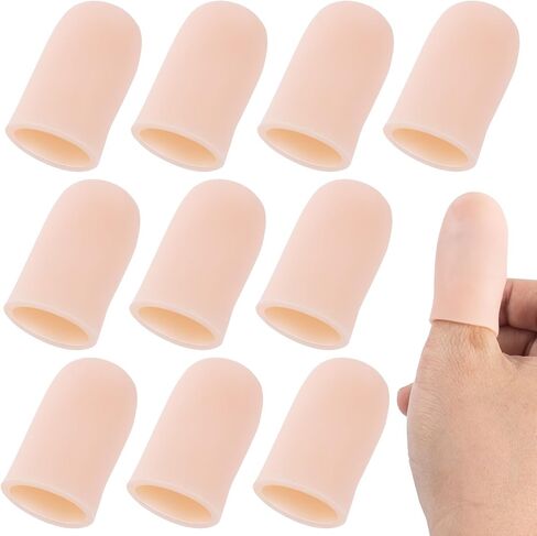 10PCS Fingertip Protector Cots, Silicone Thumb Bandage Finger Cover Cap for Wounds, Gel Finger Support Caps, Reusable Finger Sleeve Guard for Cut, Cracking, Pain Relief - Short, Beige in Kuwait