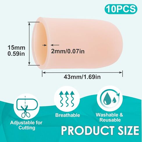 10PCS Fingertip Protector Cots, Silicone Thumb Bandage Finger Cover Cap for Wounds, Gel Finger Support Caps, Reusable Finger Sleeve Guard for Cut, Cracking, Pain Relief - Short, Beige in Kuwait