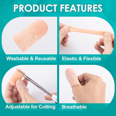 10PCS Fingertip Protector Cots, Silicone Thumb Bandage Finger Cover Cap for Wounds, Gel Finger Support Caps, Reusable Finger Sleeve Guard for Cut, Cracking, Pain Relief - Short, Beige in Kuwait