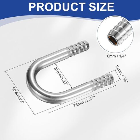 PATIKIL 3/8" (10mm) x 3/8" (10mm) Hose Barb Fittings, 1 Pcs 304 Stainless Steel U Shaped Joint Connector Barbed Fitting Metal Splicer in Saudi Arabia