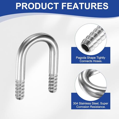 PATIKIL 3/8" (10mm) x 3/8" (10mm) Hose Barb Fittings, 1 Pcs 304 Stainless Steel U Shaped Joint Connector Barbed Fitting Metal Splicer in Saudi Arabia