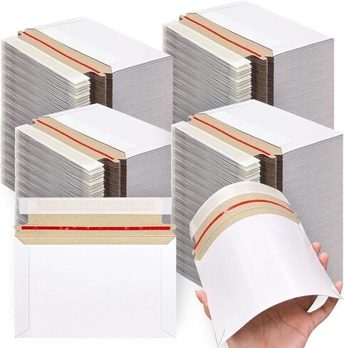 500 قطعة من رسائل البريد الصلبة مقاس 6.5 × 4.5 بوصة مع أظرف شحن لبطاقات الشحن من الورق المقوى الأبيض ذاتية اللصق تبقى مسطحة لصورة ورق المستندات المضغوطة in Kuwait