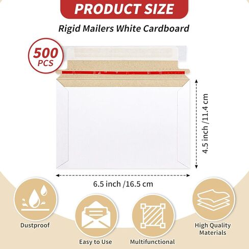 500 قطعة من رسائل البريد الصلبة مقاس 6.5 × 4.5 بوصة مع أظرف شحن لبطاقات الشحن من الورق المقوى الأبيض ذاتية اللصق تبقى مسطحة لصورة ورق المستندات المضغوطة in Kuwait