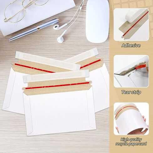 500 قطعة من رسائل البريد الصلبة مقاس 6.5 × 4.5 بوصة مع أظرف شحن لبطاقات الشحن من الورق المقوى الأبيض ذاتية اللصق تبقى مسطحة لصورة ورق المستندات المضغوطة in Kuwait
