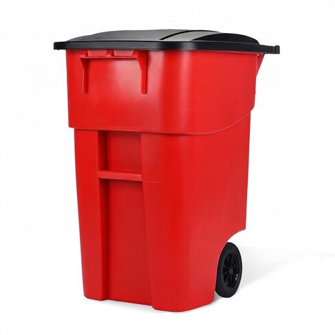 50-Gallon Rollout Trash Can with Lid, Commercial Heavy-Duty Container with Wheels, Green in Kuwait