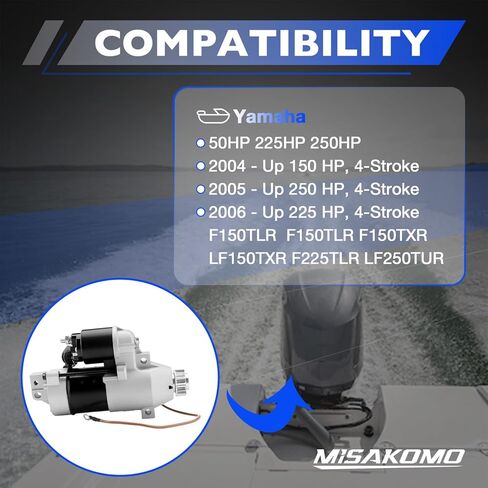63P-81800-00 Boat Starter Motor Compatible with 150HP 225HP 250HP Yamaha(F150TLR, F150TXR, F225TLR, LF150TXR, LF250TUR) Replaces# 6BR-81800-00/01/02, S114-867/A/B, SHI0122, 41044079 in Saudi Arabia