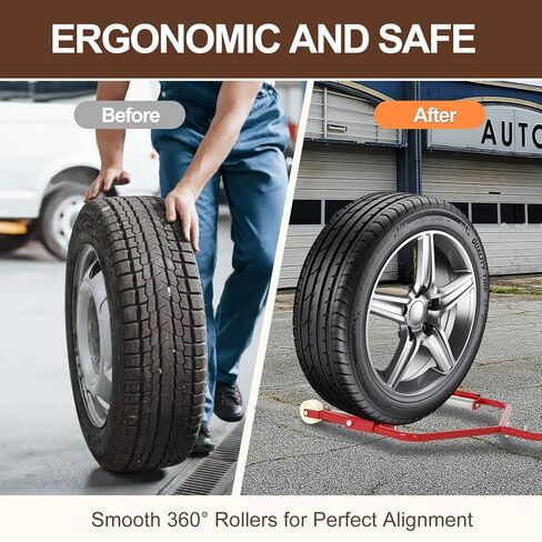 إطار دوللي سهل الرفع، عجلة إطار محمولة لشاحنة دوللي لمرآب ورشة العمل، أداة رفع وتركيب مريحة لمتاجر الإطارات بسعة 275 رطل (أحمر) in Kuwait