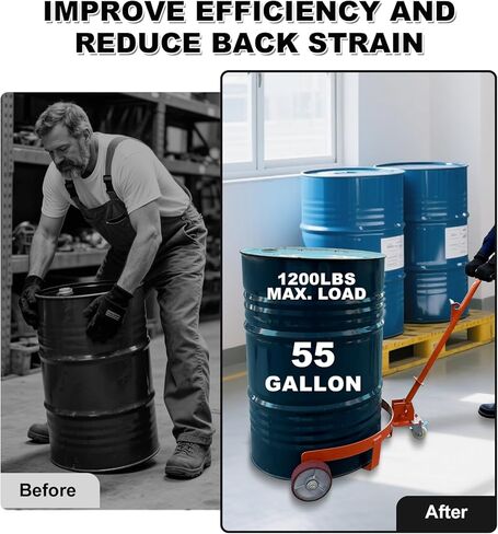 55 Gallon Drum Dolly Heavy Duty, 1200 lbs Capacity Barrel Cart with Adjustable Handle & Locking Caster, Low Profile Steel Drum Truck for Industrial, Warehouse, Workshop Use-Orange in Kuwait