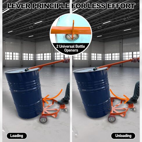 55 Gallon Drum Dolly Heavy Duty, 1200 lbs Capacity Barrel Cart with Adjustable Handle & Locking Caster, Low Profile Steel Drum Truck for Industrial, Warehouse, Workshop Use-Orange in Kuwait