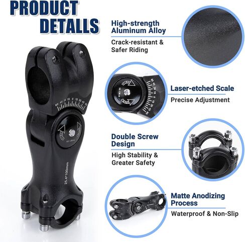 PSLER Adjustable Bike Stem - 25.4mm Handlebar & 28.6mm Fork, 100mm Center Length, Aluminum Bicycle Handlebar Stem Riser for E-Bike/Cycling Bike, for Height/Angle Adjustment in Saudi Arabia