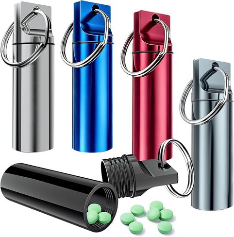 5 Pack Keychain Pill Holder, Portable Pill Organizer Small Pill Case for Purse, Waterproof Metal Pills Case Pill Keychain Container for Outdoor Camping Travel in Saudi Arabia