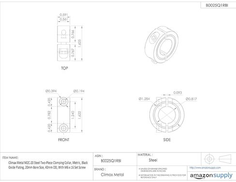 M2C-20 Black Oxide Plated Steel Two-Piece Clamping Collar, Metric, 20mm Bore Size, 40mm Outside Diameter, M6 x 16mm Set Screw in Saudi Arabia