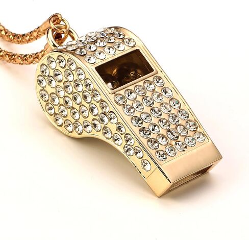 Metal Bling Crystal Rhinestone Whistles with Golden Chain Lanyard Shining Loud Sound Sports Gift Gear for Referees, Teachers, Officials, Basketball, Football Training(Gold) in Saudi Arabia