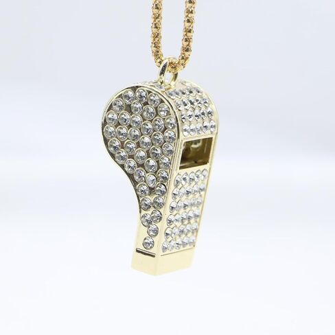 Metal Bling Crystal Rhinestone Whistles with Golden Chain Lanyard Shining Loud Sound Sports Gift Gear for Referees, Teachers, Officials, Basketball, Football Training(Gold) in Saudi Arabia