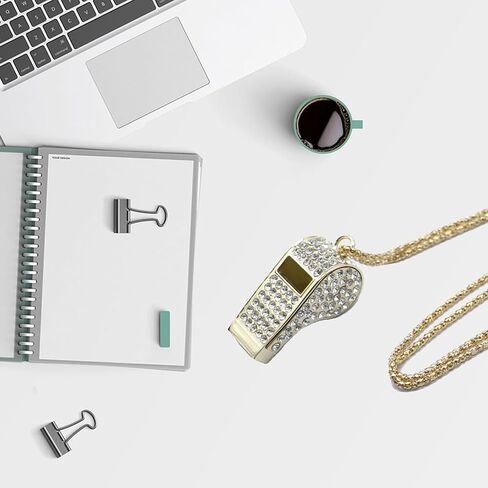 Metal Bling Crystal Rhinestone Whistles with Golden Chain Lanyard Shining Loud Sound Sports Gift Gear for Referees, Teachers, Officials, Basketball, Football Training(Gold) in Saudi Arabia