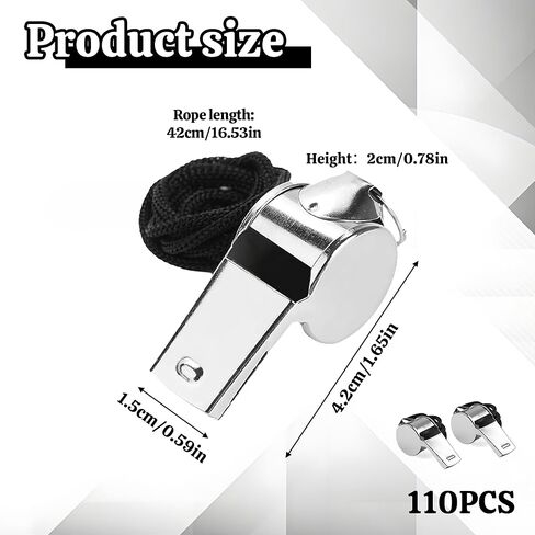 110 Pcs Metal Stainless Steel Whistle with Lanyard, for Coach Whistles Adults Emergency Loud Sound Whistle for Polices School Sports Teachers, Coaches, Police,Training ,Football Referee (Black Rope) in Saudi Arabia