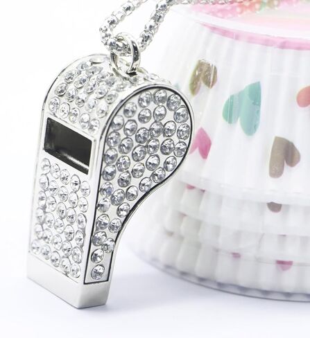 صافرة، صافرة بلينغ، حجر الراين الكريستالي المعدني مع سلسلة مفاتيح للمدرب/الحكم/التدريب/حارس الإنقاذ/المعلمين (فضي) in Kuwait