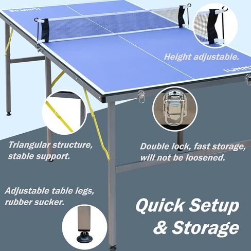 6ft Mid Size Table TTable Foldable Portable Ping Pong Table Set for Indoor Outdoor Games with Net, 2 Table TPaddles and 3 Balls QQ362 in Saudi Arabia