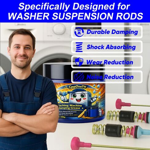 شحم تخميد لقضبان تعليق الغسالة، 100 جرام لزوجة عالية 35000 CST مع 16 حشوة إسفنجية (أحمر وأبيض) - إصلاح DIY للاهتزاز والمشي والغسالات المزعجة in Kuwait