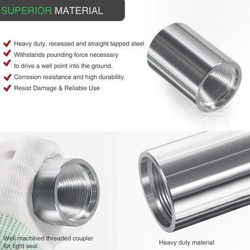 5 Pack 946 1-1/4" Drive Female Coupling for Well Point Hand Pump, Drive Sand Point Well Coupler Kit with Galvanized Steel Construction, Pitcher Pump Accessories in Saudi Arabia