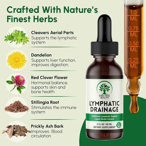 Lymphatic Drainage Drops, 2 Fl. Oz | Organic Lymphatic Drainage Supplements with Cleavers, Red Clover Flower, Stillingia Root, Prickly Ash Bark, Dandelion | Vegan | Non-GMO in Saudi Arabia
