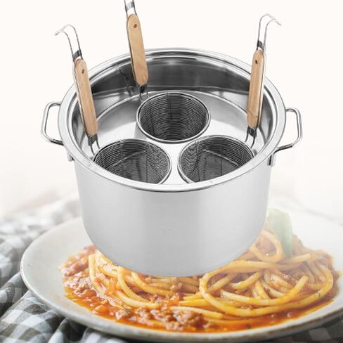 Commercial Stainless Steel Pasta Cooker with Strainer Insert, 3/4/5-Hole Stock Pot with Steamer Basket & Lid, Multi-Function Cooker for Pasta, Noodles, Dumplings, Ideal for All Stoves (4Holes) in Saudi Arabia